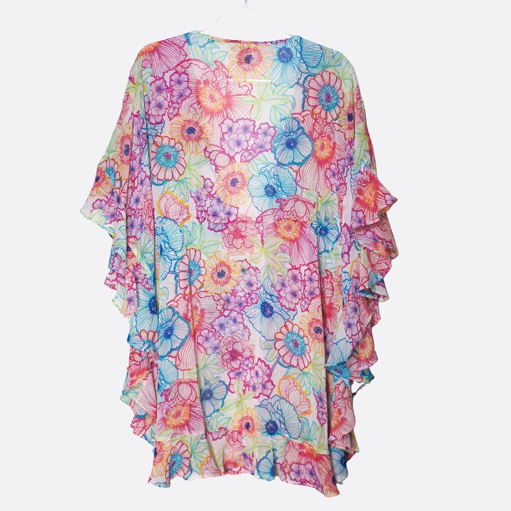 Bleu Rod Beattie Floral Ruffle Sleeve L XL 1X 12 14 Multicolor Kaftan Coverup - Picture 3 of 9